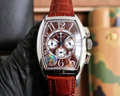 Franck Muller Casablanca 42*55mm Quartz Movement Brown Face Calfskin Band White Gold Watch